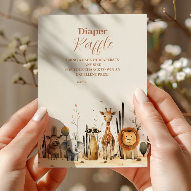 Oh Boy Cute Safari Animal Greenery Raffle Diapper Tilläggskort (Skapare uppladdad)
