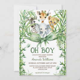 Oh Boy Cute Safari Animals Baby Shower Inbjudningar
