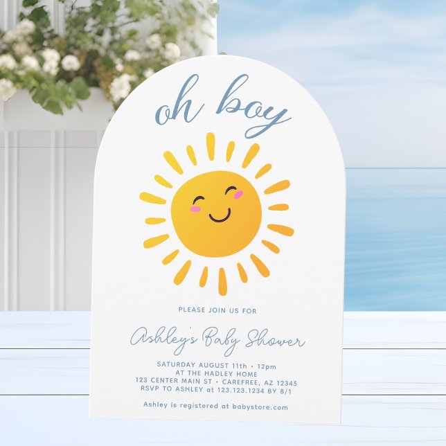 Oh Boy Cute Sunshine Blue Baby Shower Inbjudningar (Skapare uppladdad)