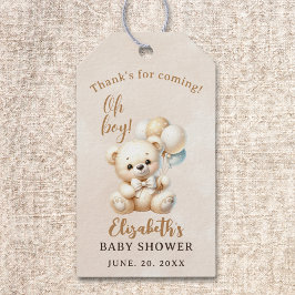 Oh Boy , Cute watercolor bear Baby shower Presentetikett