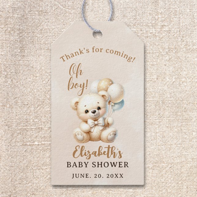 Oh Boy , Cute watercolor bear Baby shower Presentetikett (Skapare uppladdad)