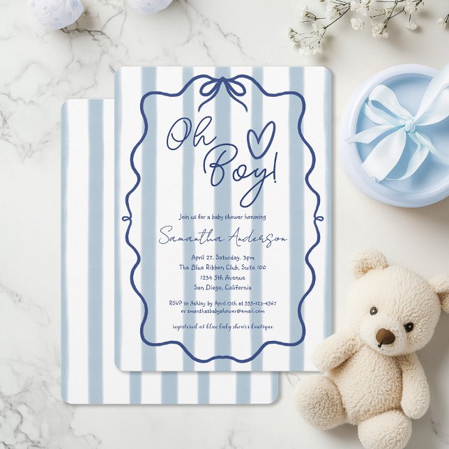 Oh Boy Cute Whimsical Blue Baby Shower-inbjudan Inbjudningar (Skapare uppladdad)