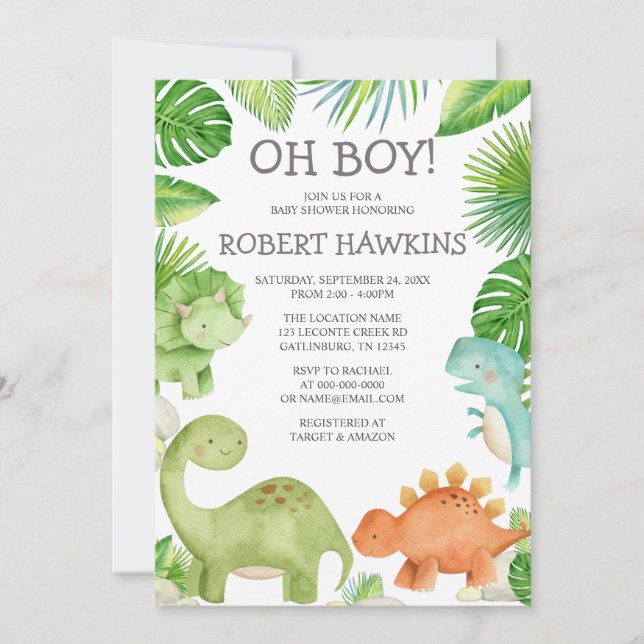 Oh Boy Dinosaur Baby Shower-inbjudan Inbjudningar (Framsida)