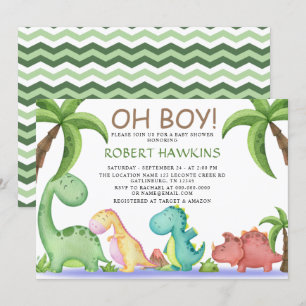 Oh Boy Dinosaur Baby Shower Inbjudningar