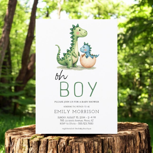 Oh Boy Dinosaur Cute Pojke Shower Inbjudningar (Skapare uppladdad)