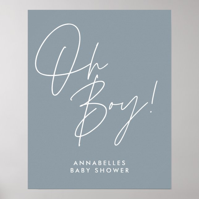 oh Boy-duschskript för modern baby blue elegant Poster (Framsidan)
