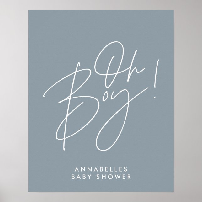 oh Boy-duschskript för modern baby blue elegant Poster (Framsidan)