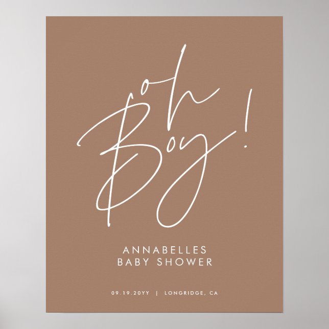oh Boy-duschskript med modern brun elegant Poster (Framsidan)