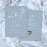 Oh Boy Dusty Blue allt in one Baby Shower Inbjudningar<br><div class="desc">En modern minimalistisk helduschinbjudan för barn med ett sött handritat hjärta,  registerns QR-kod och händelseinformation med snyggt typografi på en dammig blå bakgrund. Designad av Thisisnotme©</div>