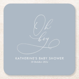 Oh Boy Dusty Blue Baby Shower Underlägg Papper Kvadrat