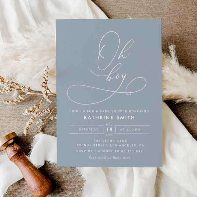 Oh Boy Dusty Blue-inbjudan till babydusch Inbjudningar (Skapare uppladdad)