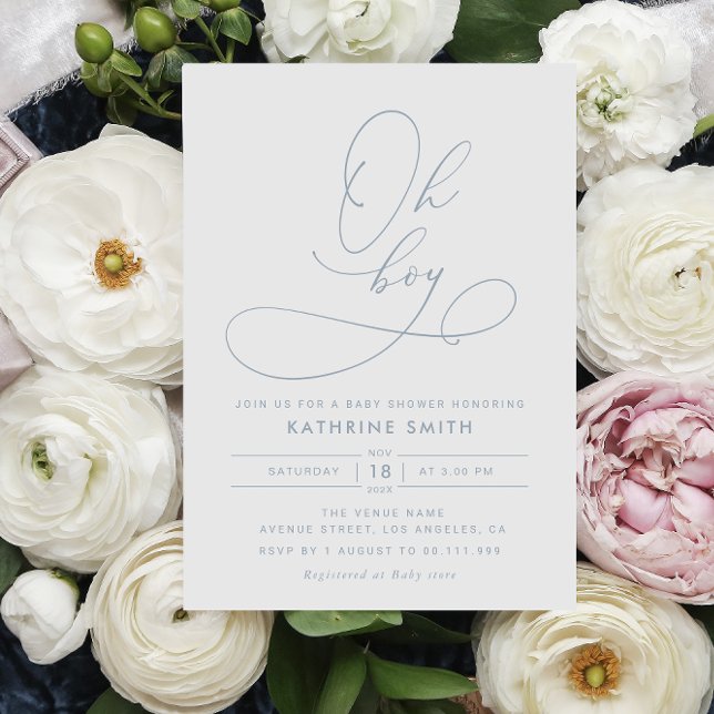 Oh Boy Dusty Blue Modern Baby Shower-inbjudan Inbjudningar (Skapare uppladdad)