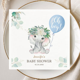 Oh Boy Elephant Baby Shower Cute Blue Balloon Pappersservett