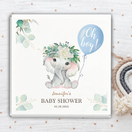 Oh Boy Elephant Baby Shower Cute Blue Balloon Pappersservett