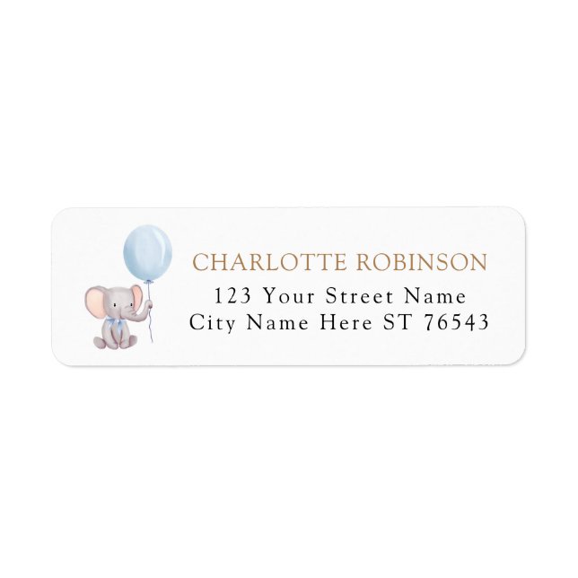 Oh Boy Elephant Balloon Baby Shower Returadress Returadress Etikett (Framsidan)