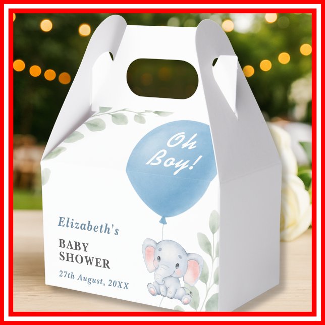 Oh Boy Elephant Balloon Eucalyptus Baby Shower Presentaskar (Skapare uppladdad)