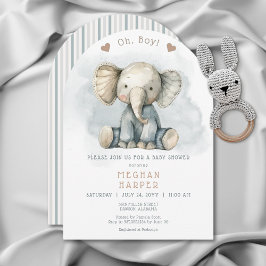 Oh Boy Elephant Blue Arch Baby Shower Inbjudningar