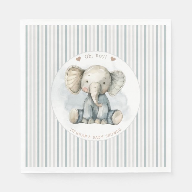 Oh Boy Elephant Blue Arch Baby Shower Pappersservett (Framsidan)