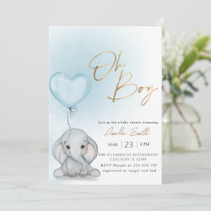Oh Boy Elephant Blue Balloon Boy Shower Inbjudningar