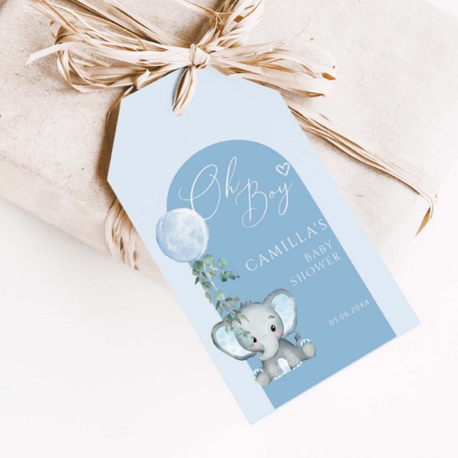 Oh Boy Elephant Boy Balloon Baby Shower Presentetikett (Skapare uppladdad)