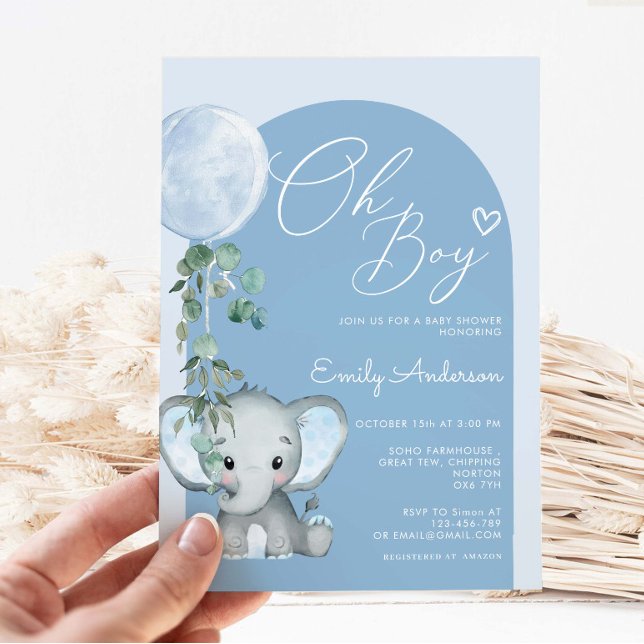 Oh Boy Elephant Boy med ballonbabyskor Inbjudningar (Skapare uppladdad)