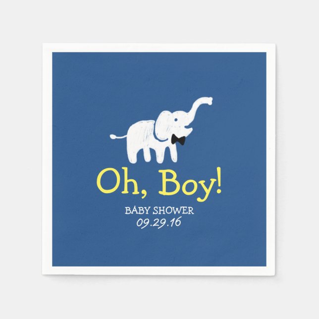 Oh Boy Elephant Navy Blue Baby Shower Pappersservett (Framsidan)