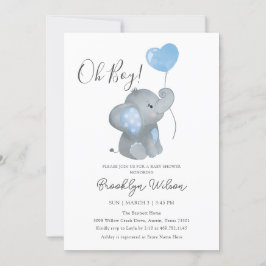 Oh Boy Elephant Watercolor Baby Shower Inbjudningar