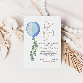 Oh Boy Eucalyptus Blue Balloon Baby Shower Inbjudningar