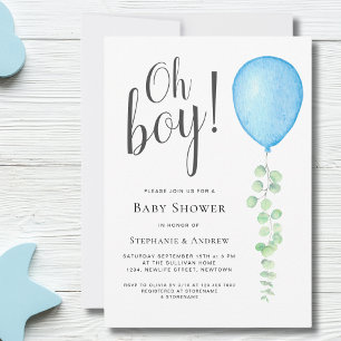 Oh Boy Eucalyptus Blue Balloon Par Baby Shower Inbjudningar