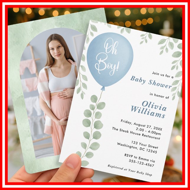 Oh Boy Eucalyptus Greenery PHOTO Baby Shower Inbjudningar (Skapare uppladdad)