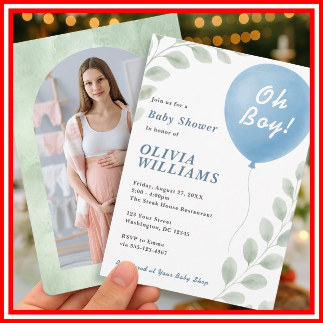 Oh Boy Eucalyptus PHOTO Greenery Baby Shower Inbjudningar (Skapare uppladdad)