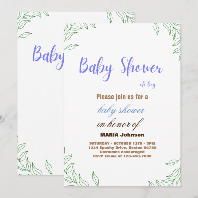 Oh Boy Eukalyptus Baby Shower Inbjudan Inbjudan (Fram/baksida)