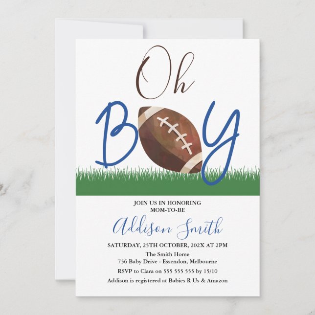 Oh Boy Football Baby Shower-inbjudan Inbjudningar (Framsida)
