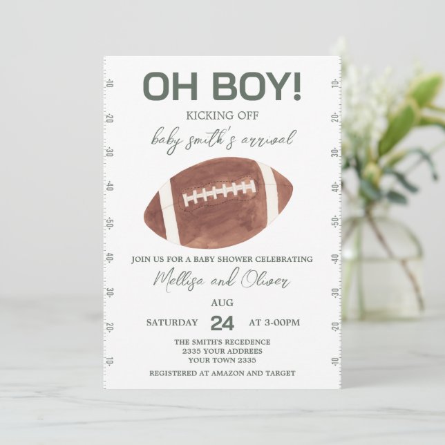 Oh Boy Football Baby Shower Inbjudningar (Stående Fram)