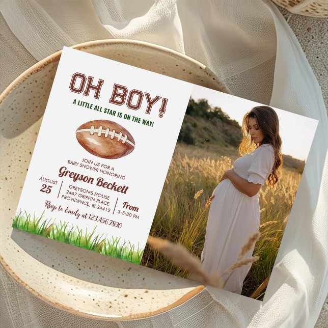 Oh Boy Football Baby Shower Photo Inbjudningar (Skapare uppladdad)