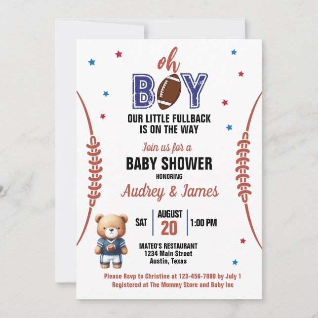 Oh Boy Football Theme Baby Shower Inbjudningar (Framsida)