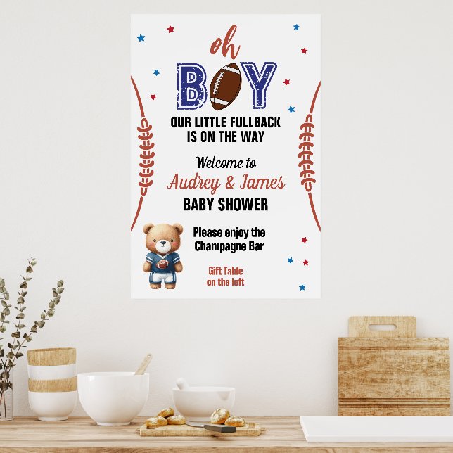 Oh Boy Football Theme Baby Shower Poster (Kök)