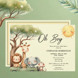 Oh boy fun safari animal boy baby shower inbjudningar