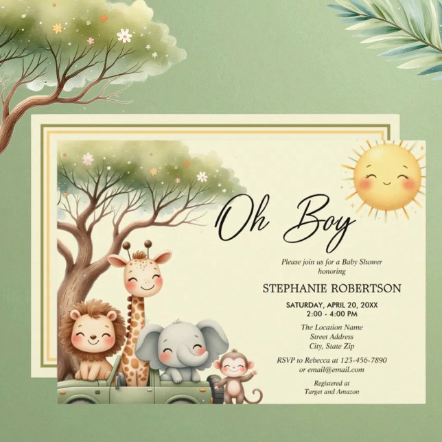 Oh boy fun safari animal boy baby shower inbjudningar (Skapare uppladdad)