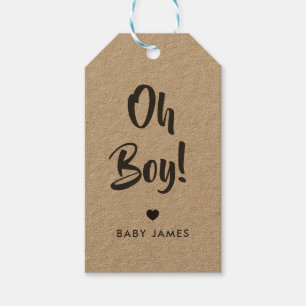 Oh Boy Gift Märkre, Baby Shower Gift Märkre, Kraft Presentetikett
