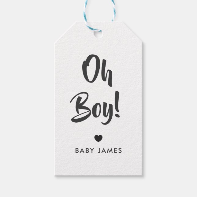Oh Boy Gift Märkre, Baby Shower Gift Märkre, Kraft Presentetikett (Framsidan)