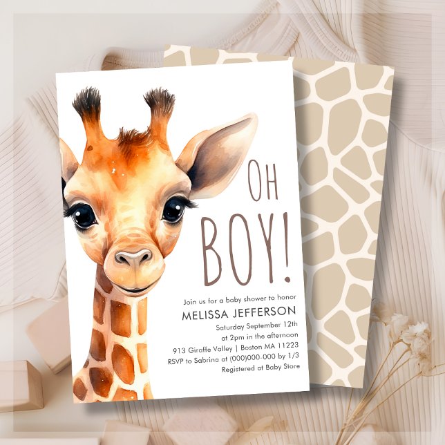 Oh Boy Giraffe Baby Shower-inbjudan Inbjudningar (Skapare uppladdad)