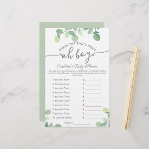 Oh Boy gissar Pris Greenery Baby Shower Game