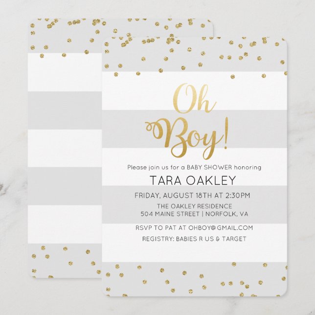 Oh Boy Glitter Konfetti Baby Shower Inbjudan (Fram/baksida)