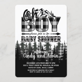 Oh Boy Grått Lumberjack Baby Shower-inbjudan Inbjudningar