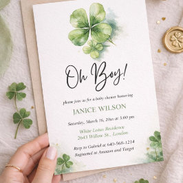 Oh Boy Green Shamrock St. Patricks Day Baby Shower Inbjudningar