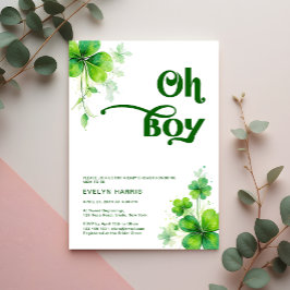Oh Boy Greenery St. Patrick Day Baby Shower Inbjudningar