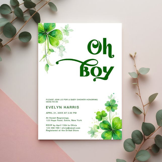 Oh Boy Greenery St. Patrick Day Baby Shower Inbjudningar (Skapare uppladdad)