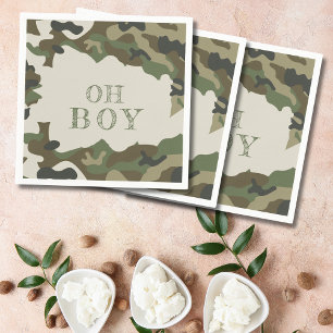 Oh Boy Grönt Camo Baby Shower Pappersservett