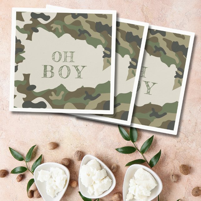 Oh Boy Grönt Camo Baby Shower Pappersservett (Skapare uppladdad)